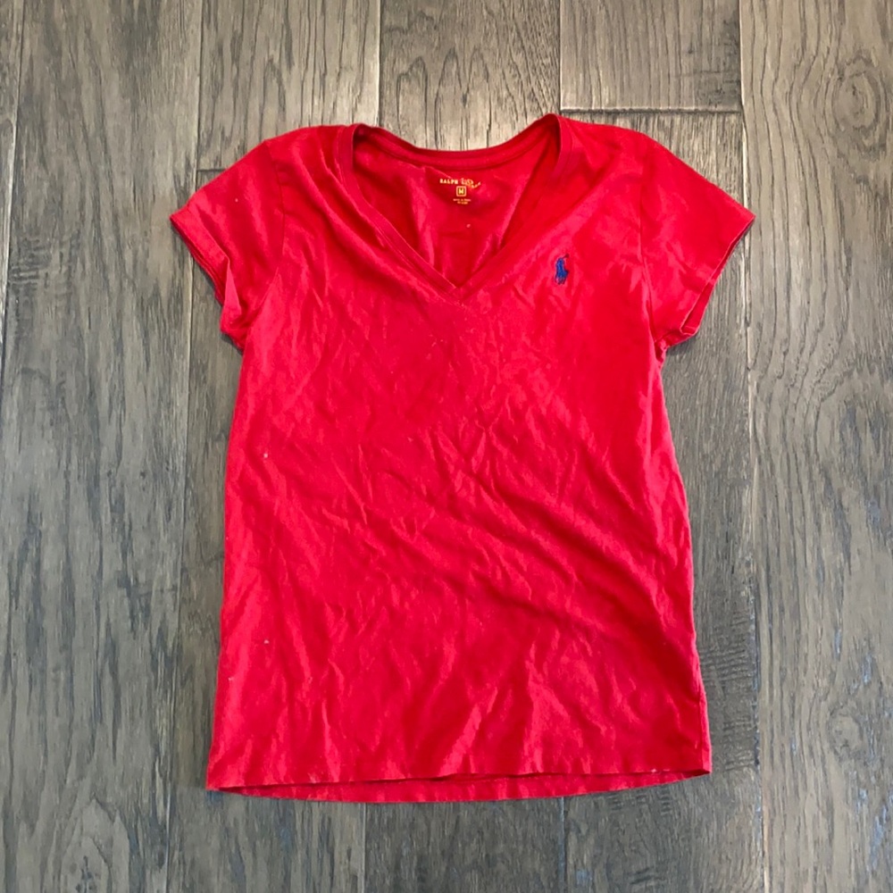 Red Polo V-neck T